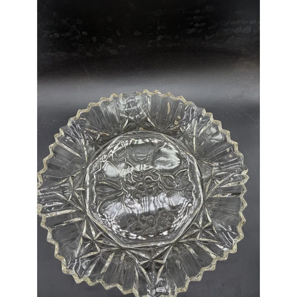 Vintage Clear Pressed Glass Ruffled Grape Bowl Scalloped Edge Centerpiece 10.7in